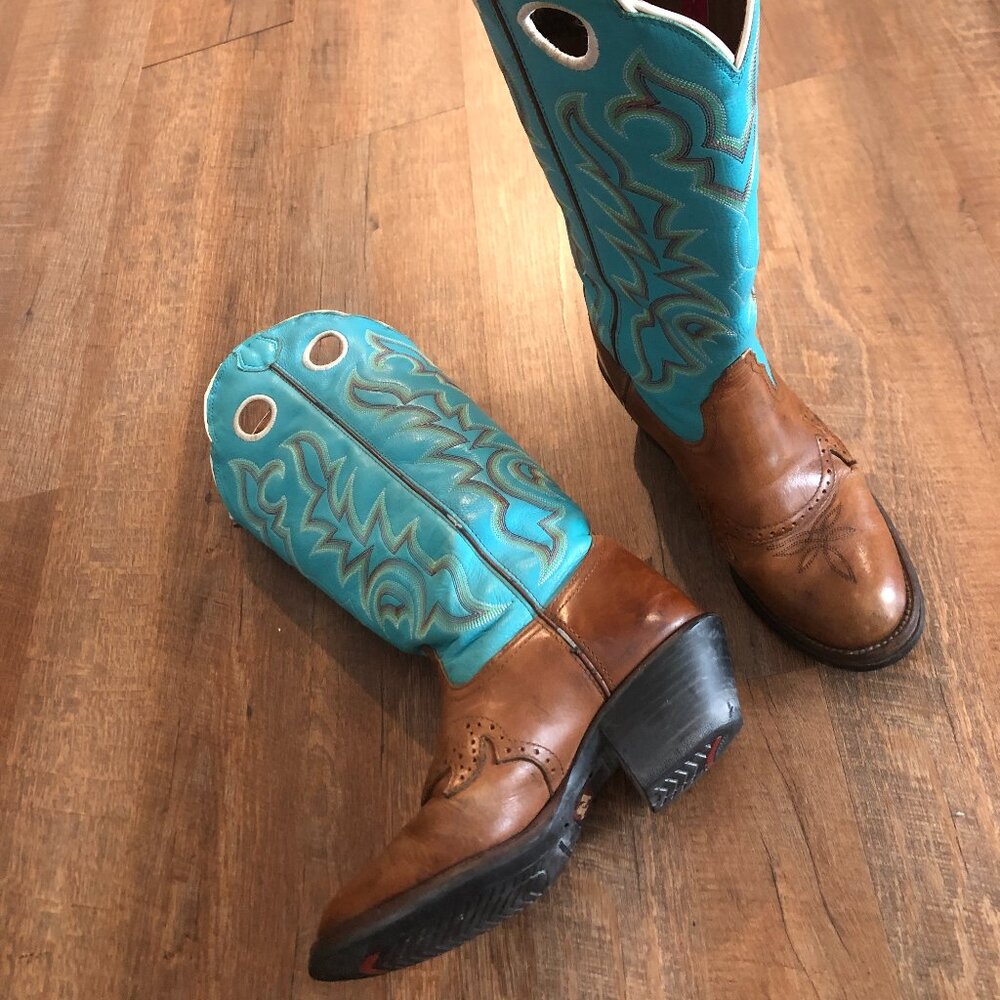 Tony Lama Cowgirl Boots - Turquoise and Warm Brown - Women's Size 8 - Picture 4 of 11